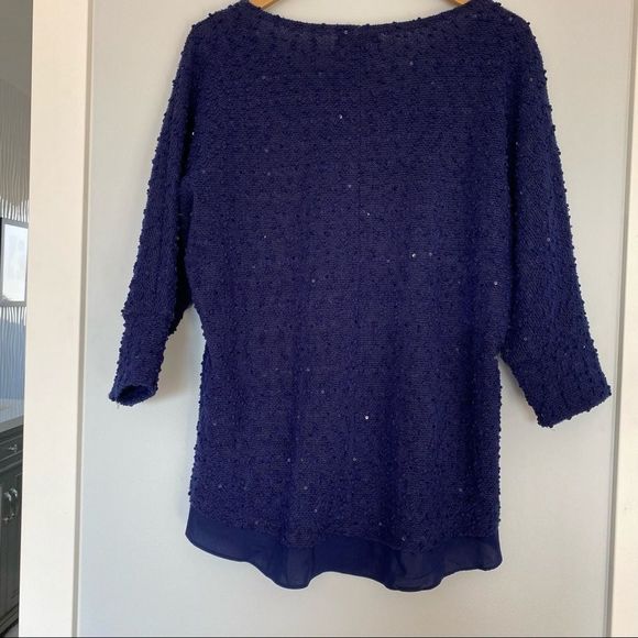 ALFANI sequin detail tunic top sweater navy M - Picture 5 of 8